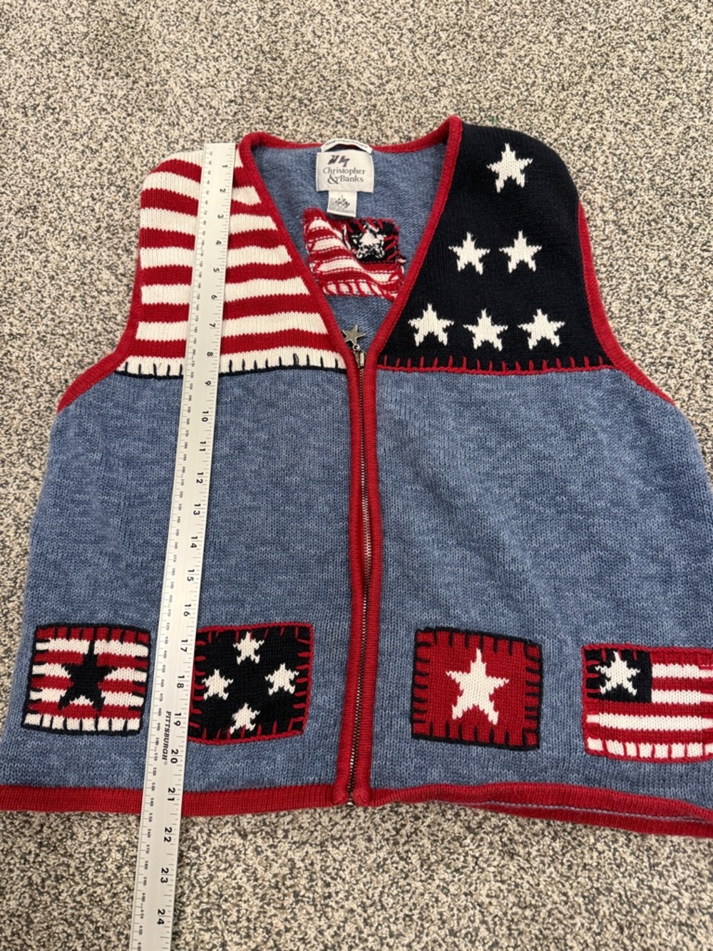 Christopher & Banks Vintage Americana Grannycore Patriotic Patchwork Vest Size L - Picture 6 of 7